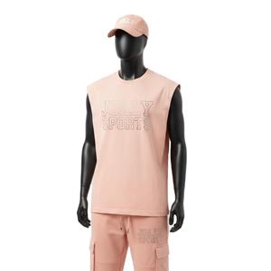 Conjunto de dos piezas para hombre: camiseta sin mangas de algodón de alta calidad en tono melocotón y pantalón cargo jogger con logo bordado. - Product Image 4