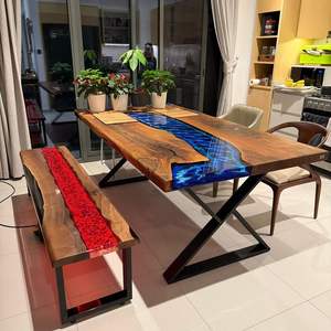 Table à manger en bois massif et résine époxy moderne faite à la main, pieds en métal, écologique, imperméable, sur mesure pour la maison et les restaurants - Product Image 4