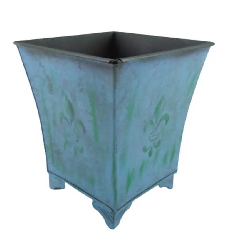 Top Selling Set of 2 Medium Size Metal Square Shaped Planter Blue W/ Green Wash Flower Pot For Wedding Decoration Handmade
