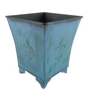 Meist verkauftes Set mit 2 mittelgroßen quadratischen Pflanz gefäßen aus Metall, blau mit grünem Wasch blumentopf für Hochzeits dekoration, hand gefertigt
