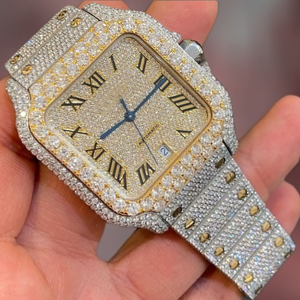 Montre de luxe glacée de qualité supérieure avec diamants VVS de 30 carats, mode, affaires, acier inoxydable, double mouvement, fabricant indien - Product Image 1
