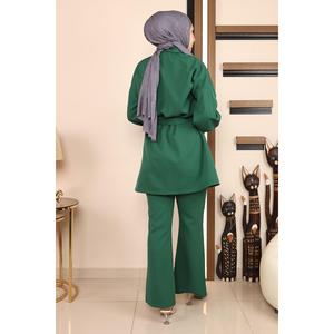 Ensemble décontracté vert émeraude avec haut long mi-long et fente MSW19129-4 - Product Image 5