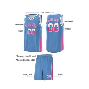 Conjunto de Uniforme de Baloncesto Personalizado, Degradado Azul Claro y Rosa, Cuello en V, Sin Mangas, Transpirable, de Poliéster, con Nombre y Número del Equipo 00, Unisex para Adultos - Product Image 2