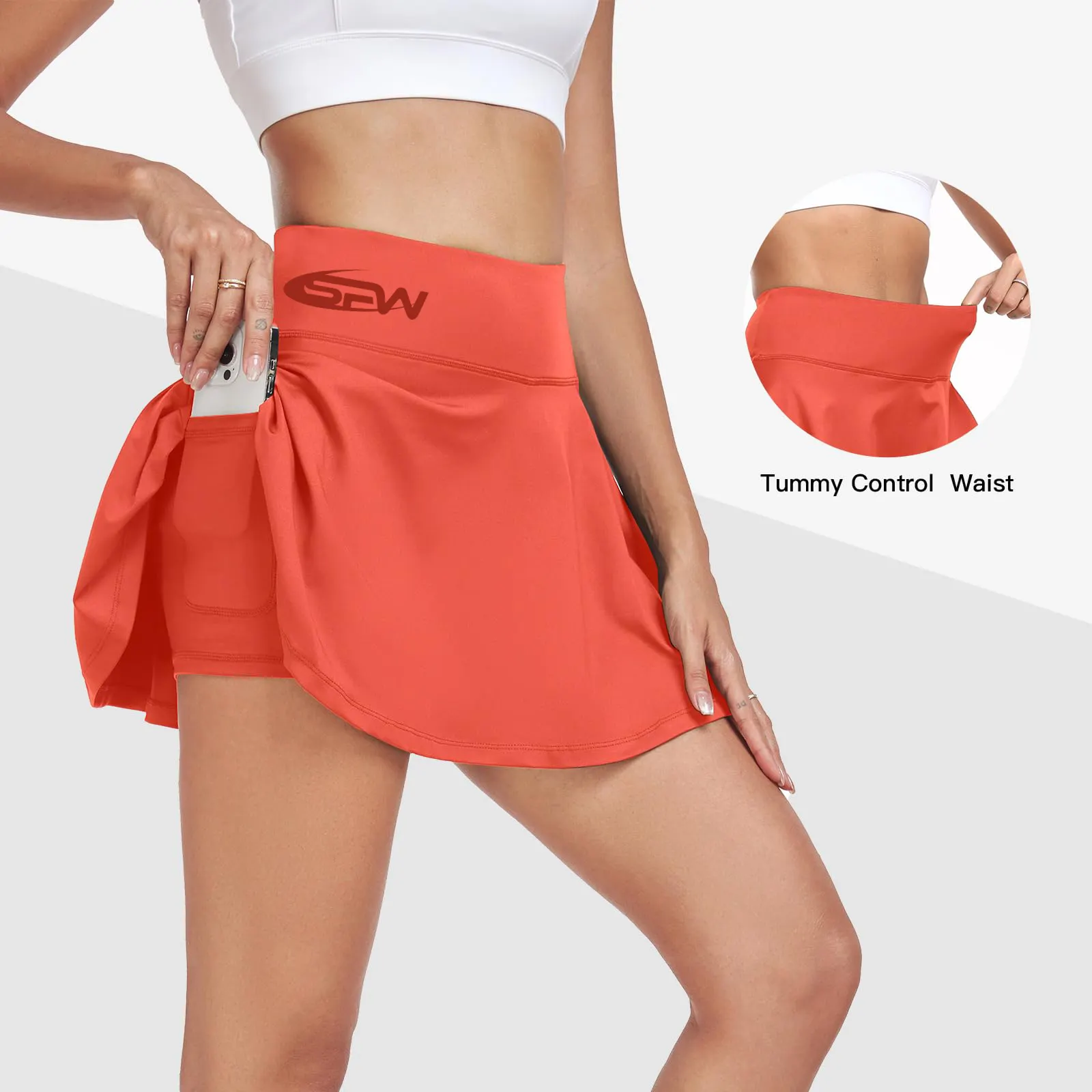 Custom Women Elastic Waist Golf Skirt Running Working out Clothes Athletic Skorts Pleated Tennis Skirt with Pockets Inner Shorts