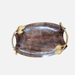 Accesorio de artículos de hotel perfecto para servir aperitivos bandeja de madera moderna con galletas con mango de acento de pájaro floral dorado a buen precio - Product Image 6