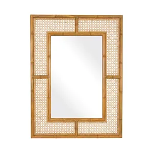 Moderner Stil Günstigster Preis Wand dekoration Rattan spiegel Rahmen Herstellung runder Spiegel Holz spiegel Rattan Dekor