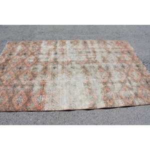 Alfombra turca Vintage de 4,6x7,6 pies, naranja, Beige, área grande, retazos de lana, diseño rectangular abstracto para pasillo, Alfombra de habitación de látex - Product Image 3