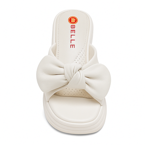 รองเท้าแตะส้นแบนเปิดนิ้วเท้าสำหรับผู้หญิง, รองเท้าส้นแบนผูกโบว์ PU สำหรับฤดูร้อน - Product Image 2