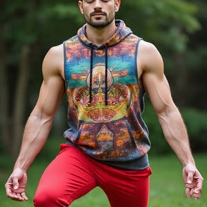 เสื้อแขนกุดมีฮู้ดสำหรับผู้ชายชุดออกกำลังกายฟิตเนสพิมพ์ลายมีฮู้ดสำหรับผู้ชาย - Product Image 2