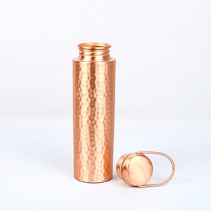 Shiny Hammered Pure <b>Copper</b> <b>Water</b> <b>Bottle</b> With Gloss Polished Finish For Healthy Hydration - Product Image 2