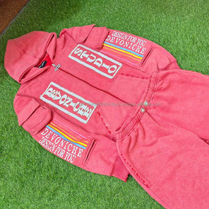 Distressed Patch Embroidered Streetwear Flare <b>Trouser</b> Hoodie Set Digital Print Applique Pockets Arms Sun Fade <b>Thermal</b> Breathable - Product Image 1