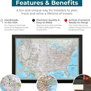 Mapas de Viaje con Pines, Clásico <span class=keywords><strong>Mapa</strong></span> de Estados Unidos - <span class=keywords><strong>Mapa</strong></span> con Pines en Marco de Madera de Cerezo Maciza - Product Image 6