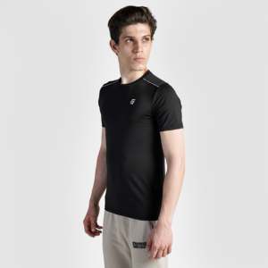 T-shirt décontracté streetwear moderne 100 % polyester noir, coupe ample, tissu tricoté respirant et lourd - Product Image 3
