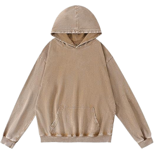 Sweat-shirt à capuche beige délavé à l'acide, coupe ample, look vintage, en molleton de coton doux, streetwear, vêtement d'hiver - Product Image 1