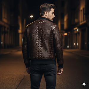 Chaqueta Bomber de Cuero Marrón de Lujo - Estampado Repujado, Ropa Urbana, Invierno, Resistente al Viento, Ecológica, Unisex - Product Image 4