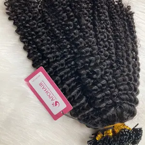 Wholesale price Deep curly Itip raw hair extensions Unprocessed 100% human hair no tangle no shedding Double drawn