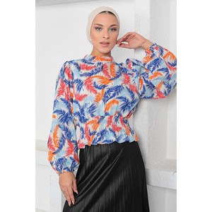 Chemisier Élastique Brodé à Motifs Floraux pour Femmes XS-XL en Chiffon Organza Tissu Tricoté Sans Col Style Décontracté Longueur Avant - Product Image 2