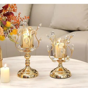 Verre de vente chaude, bougeoir en métal pétales d'or cristal en forme d'arbre beau bougeoir pour soirée romantique, article de mariage - Product Image 1