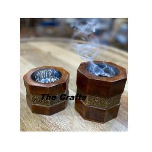 Juego de quemador Mubkhar de madera y acero de quemador Bakhoor de tres formas hexagonales para uso en el hogar y el hotel de la boda - Product Image 1