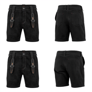 Pantalones Cortos Bávaros de Gamuza Negra Genuina para Hombre, Pantalones Cortos de Cuero Tradicionales Bordados para Oktoberfest, Fabricante Mayorista OEM - Product Image 1
