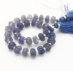 Iolite sculpté pierres précieuses citrouille perlée brins 8 pouces de long lâche pierre melon perle brin fournisseur de l'Inde - Product Image 1