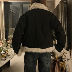 Krisstargirls 2025 Automne Manteau pour femme en fausse fourrure noire à col montant, manches longues, chaud, décontracté, quotidien, tendance - Product Image 2