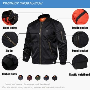 แจ็กเก็ตนักบินสีดำสำหรับผู้ชายแจ็กเก็ตบอมเบอร์สีดำดีไซน์ใหม่ - Product Image 3