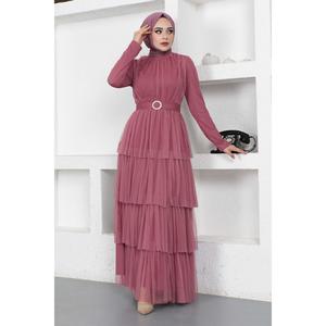 Vestido de Noche Formal XS con Volantes de Tul y Lentejuelas, Cuello Alto, Cintura Imperio y Cola Larga para Fiestas y Eventos Formales - Product Image 3