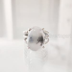 Bague pour femme Opale dendritique naturelle Pierre précieuse Octobre Pierre de naissance 3 Bande torsadée Vintage Bijoux faits à la main Bague en argent sterling 925 - Product Image 4