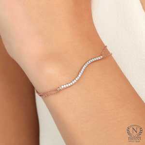 925 Sterling <b>Silver</b> S Model Waterway Chain <b>Bracelet</b> with Pink and White Stones Fashion <b>Charm</b> <b>Bracelets</b> - Product Image 1