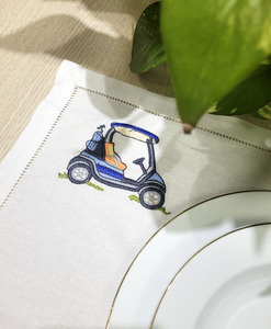 Chariot Goft brodé moderne personnalisé Set de table et serviette en coton blanc Tapis à surpiqûres lavables pour la maison Hôtel Événements - Product Image 2