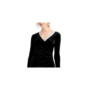 Abito da donna MSK in velluto nero confortevole con decorazioni all'uncinetto, modello tubino a trapezio, vita impero, effetto avvolgente, taglia L - Product Image 2