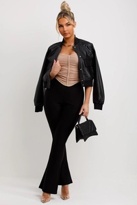 Blouson bombardier en similicuir noir Blouson bombardier de baseball en similicuir court pour femmes vintage Blouson bombardier en similicuir pour femmes - Product Image 5