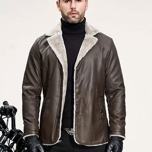 Veste en cuir véritable pour homme, style urbain, avec fermeture éclair frontale, col montant, coupe ajustée, décontractée, pour l'hiver, vente en gros - Product Image 1