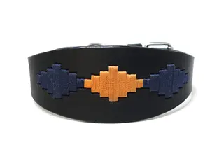 Collar de perro de cuero bordado hecho a mano | Banda de cuello para mascotas de cuero genuino - Product Image 1