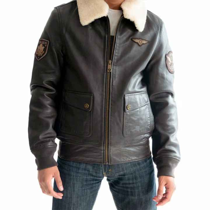 Top Gun Jacket Men's Genuine Leather Bomber Winter