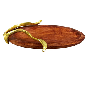 <b>Wooden</b> Serving Bowl with Aluminum Handle Round Shape Top Selling <b>Wooden</b> Serving Bowl <b>for</b> <b>Sale</b> - Product Image 5