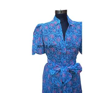 เดรสผ้าฝ้ายคุณภาพเยี่ยมสำหรับผู้หญิง, เดรสลำลองผ้าฝ้ายเนื้อนุ่มใส่สบายความยาวปานกลางดีไซน์ตะวันตกสำหรับฤดูร้อน - Product Image 4