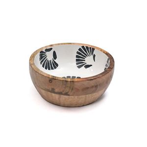 Ensaladera de madera decorativa esmaltada hecha a mano de 2 piezas, cuenco de madera de mango de diseño impreso personalizable para uso multiusos - Product Image 2