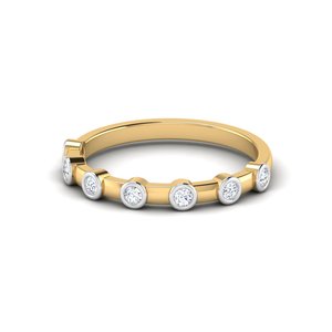 Anillo de compromiso de plata de ley chapado en oro para mujer con diamantes cultivados en laboratorio de talla brillante, engaste pavé a distancia y media eternidad - Product Image 2