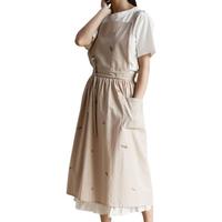 Chic femmes coton lin tablier robe Style japonais croix dos tablier avec broderie florale cuisine jardin café chasuble