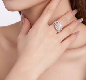 Anillo de Compromiso de Lujo con Doble Halo de Moissanita en Forma de Lágrima, Chapado en Plata S925, Certificado IGI, Precio de Fábrica, Joyería Nupcial - Product Image 5