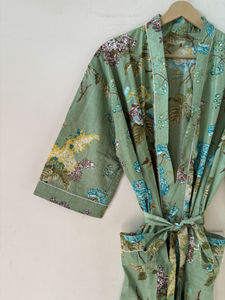 Batas Vintage de Mujer de Algodón 100% Suave, Manga 3/4, Ligeras, Estampado Floral, para Verano, con Bolsillos y Cierre de Cordón, Largo hasta la Rodilla - Product Image 4