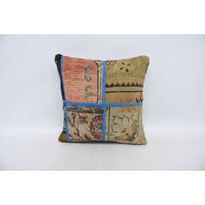 Coussin Kantha patchwork en laine multicolore 16x16 pouces tissé avec motif vintage Décoration artistique pour la maison - Product Image 1