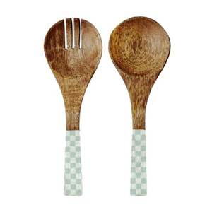 Ensemble de 2 serveuses à salade en bois de manguier à carreaux de sauge Ensemble de 2 serveuses à salade en bois Ensemble de 2 serveuses à salade faites à la main KETCHENWAR UNIQUE - Product Image 1