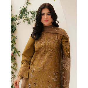 Ensemble 3 pièces MAHNUR : Chemise brodée Laserwork, Dupatta imprimé en mousseline et Pantalon pour Printemps/Été - BIC-4706 - Product Image 5