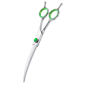 Tijeras de aseo para mascotas de acero inoxidable de Grado Profesional, tijeras plateadas curvas de alta calidad con reposapiés - Product Image 1