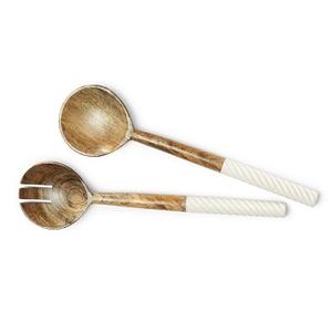 Couverts de service à salade en bois de teck naturel manche en résine vaisselle cuillère fourchette pour riz et cuisine outils de salade réutilisables - Product Image 1