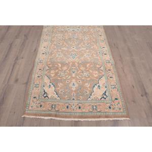 Alfombra de 3.37x10.1 pies, Alfombra Vintage, Alfombra Turca con Borde de Lana Azul - Product Image 2