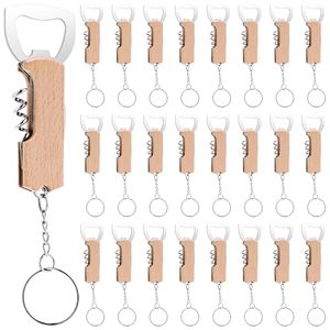 Décapsuleur en bois porte-clés, lot de 24, tire-bouchon multi-outils en acier inoxydable, ouvre-bouteille portable pour vin et bière, design plat simple - Product Image 1